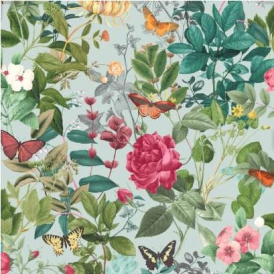 vlies tapeta klasicky botanicky svetly vintage elegantny kvet motyl ruza polny kvet motyl cervena oranzova zlta svetlomodra.jpg